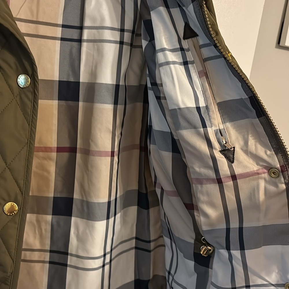 BNWT Barbour Millfire tartan quilted jacket in olive / hessian - size US 6 UK 10 - Picture 7 of 12